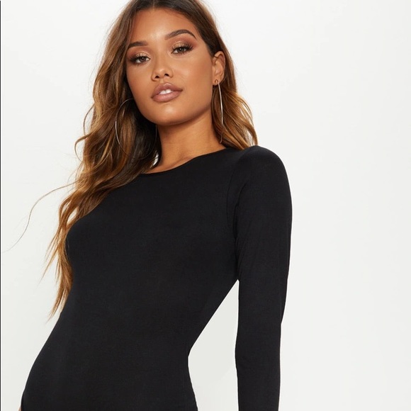 Black Crew Neck Long Sleeve Bodysuit - Picture 1 of 7